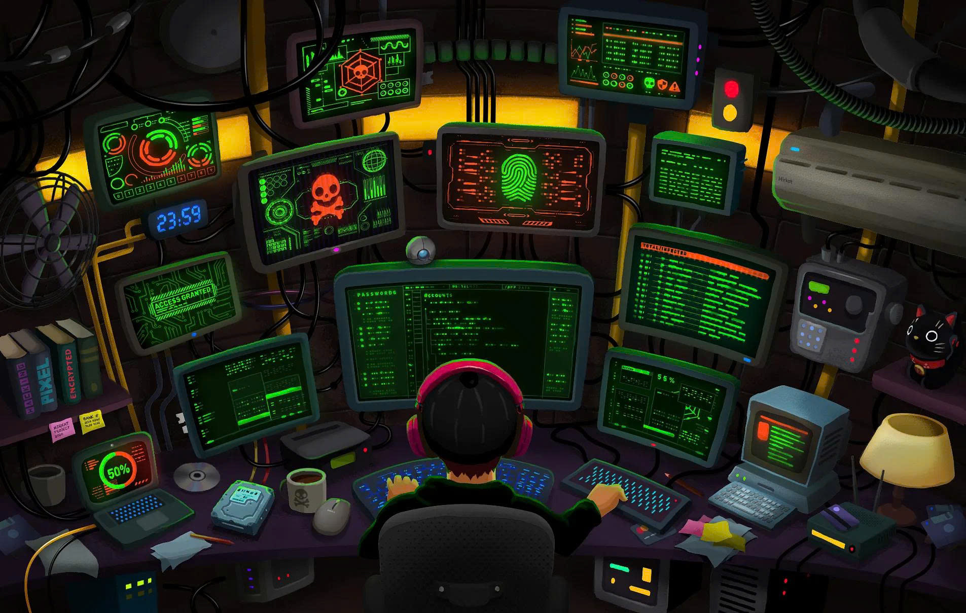 Goc lam viec cyber voi nhieu man hinh